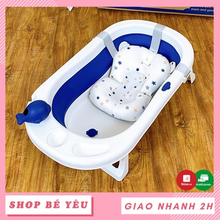 Chậu tắm trẻ em Freeship Chậu tắm gấp gọn cho bé 9BABY màu xanh than mẫu