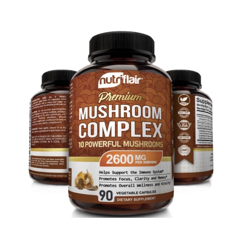 Viên uống thuần chay chiết xuất 10 loại nấm NutriFlair Mushroom Supplement 2600mg 90v USA