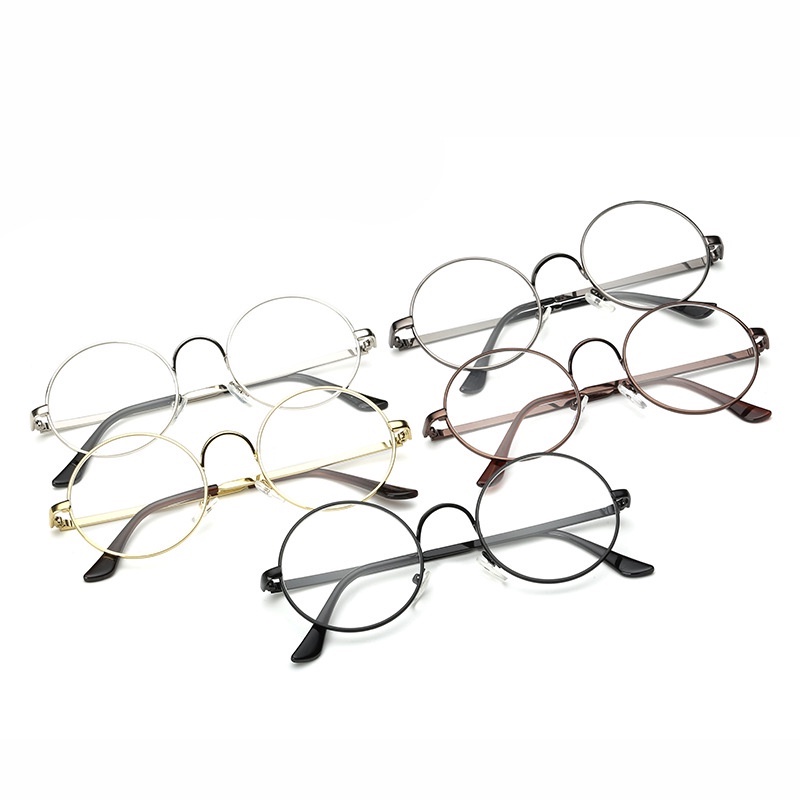 【100°-400° Kính cận gọng tròn lớn kim loại chống bức xạ phong cách Retro