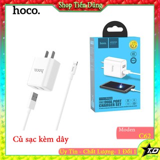 Bộ sạc nhanh hoco C62 cổng Lighning cho iPhone ipad chính hãng- Củ sạc hoco C62 kèm day sạc lighning