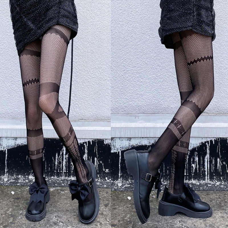 Quần Tất Lưới Màu Đen Phong Cách Harajuku Gothic Punk Nhật Bản Gợi Cảm Cho Nữ