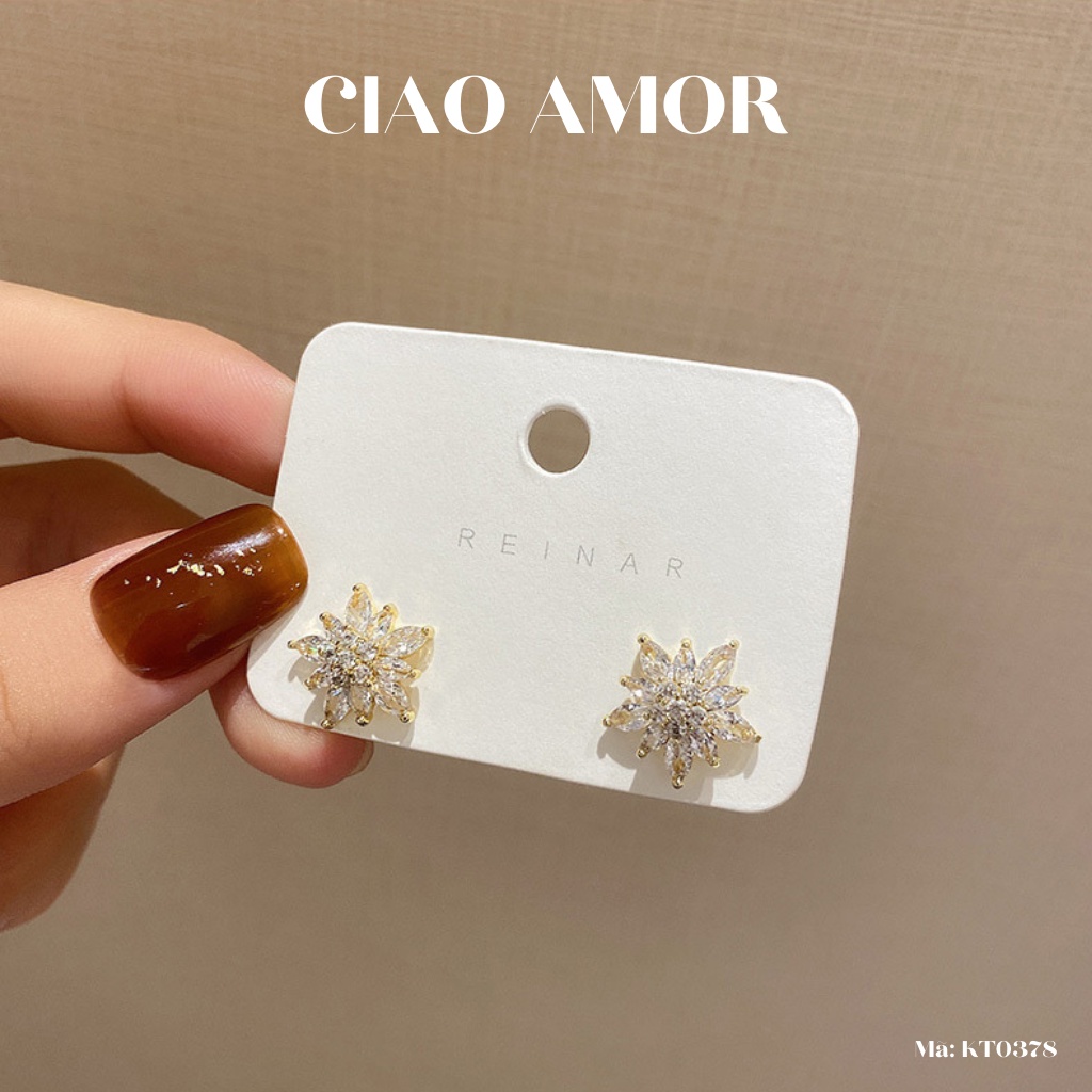 Khuyên tai nữ, Bông tai nữ bạc 925 nụ hoa đính đá nhỏ Trang sức Ciao Amor - KT0378