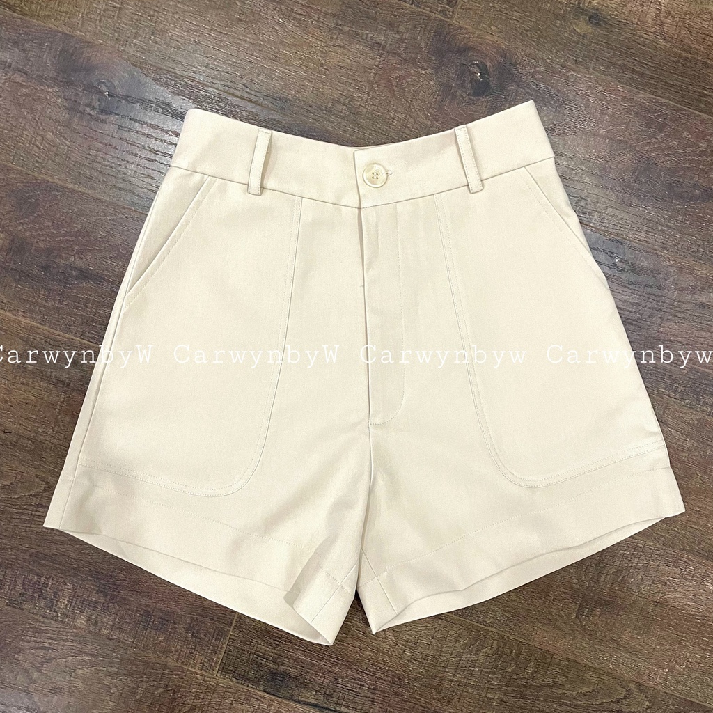CarwynbyW - Quần Short Kaki Lưng Cao Túi Kiểu Sâu