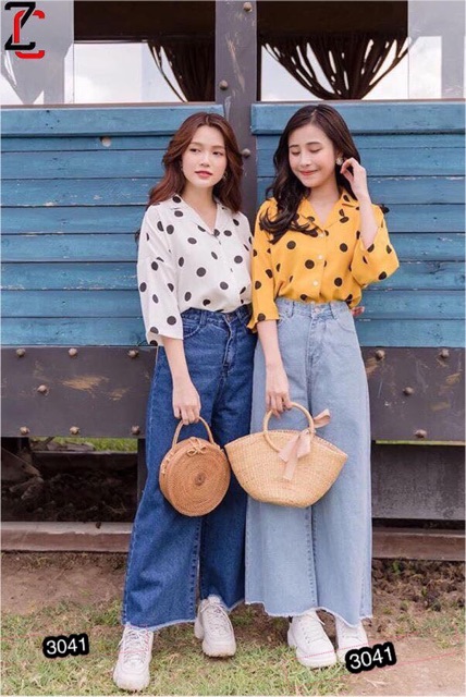 Quần Jeans Nữ Ống Rộng màu xanh dáng xuông cực hot | BigBuy360 - bigbuy360.vn