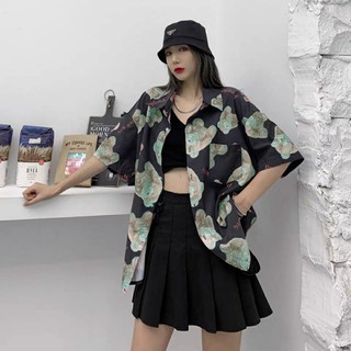 Áo sơ mi tay lỡ unisex in hình gấu bông