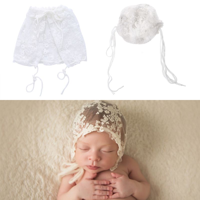 Mũ Bonnet Công Chúa Chất Liệu Cotton Màu Trắng Phối Ren Hoa Xinh Xắn Cho Bé Gái