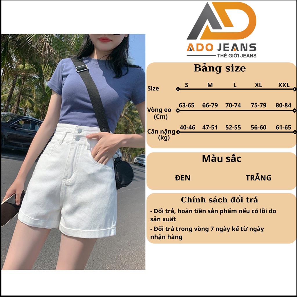 Quần Short Nữ Kaki Đen, Trắng Lưng Cao Dáng Chữ A Lai lật