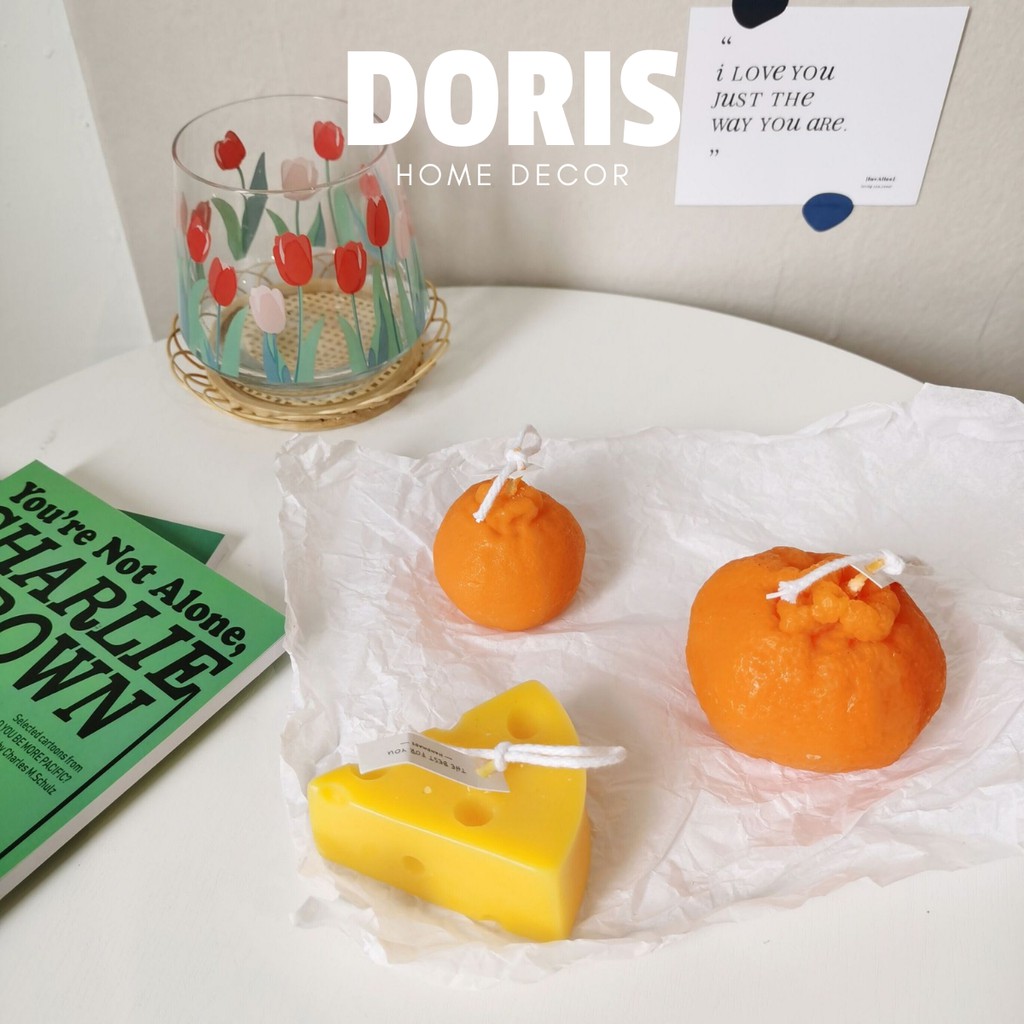 Nến sáp thơm hình quả quýt, cam vàng, miếng phô mai decor phong cách Hàn Quốc - Doris.decor