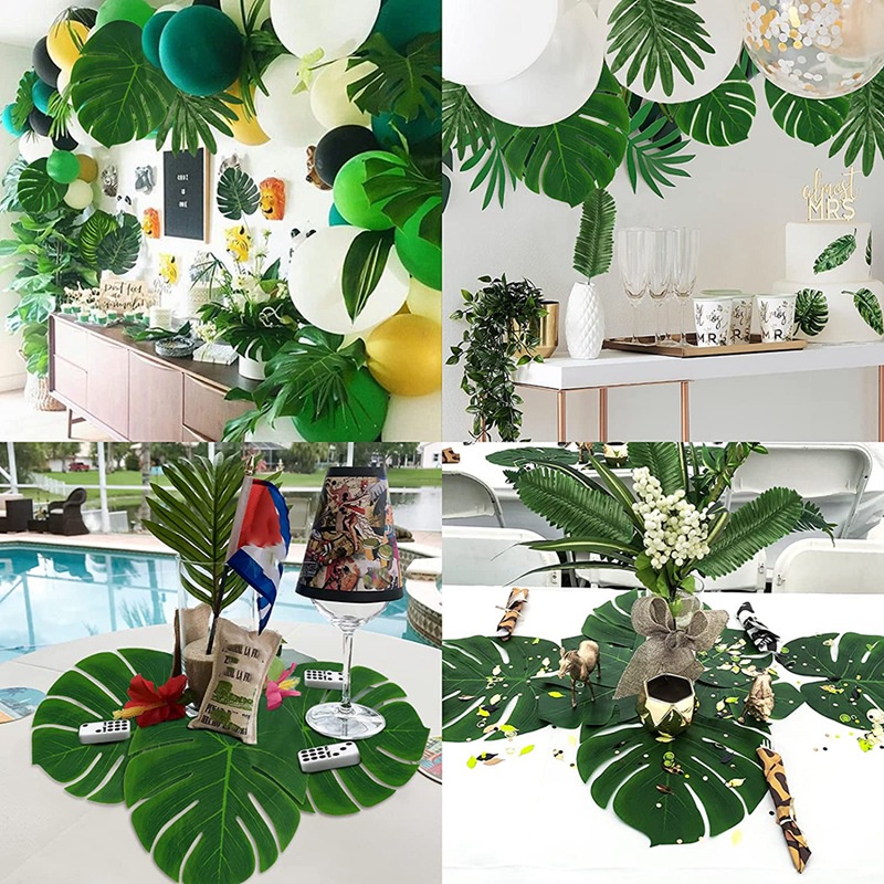 88 miếng Lá rừng cọ 8 loại Lá Monstera giả nhiệt đới có thân cho bữa tiệc chủ đề bãi biển Hawaii Luau