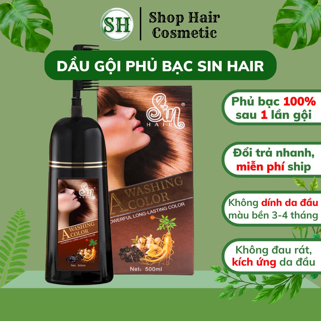 Dầu gội phủ bạc SIN HAIR Nhật Bản màu nâu, thành phần nhân sâm tự nhiên giúp đen tóc, nâu tóc từ lần gội đầu tiên.