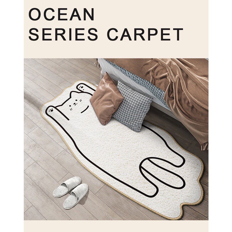Thảm chân giường mềm mịn hình mèo bay phong cách Châu Âu cỡ 50*120cm