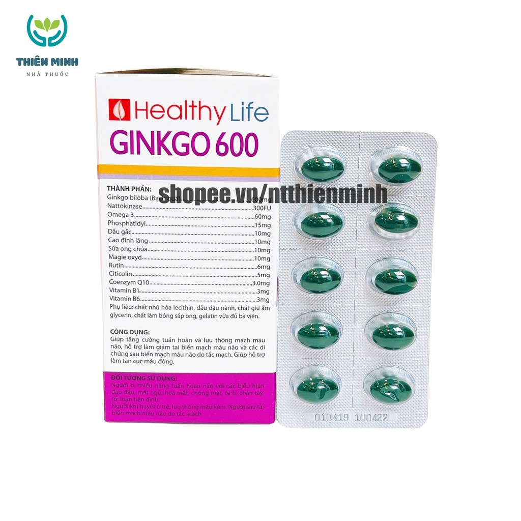 Viên uống bổ não GINKGO 600 giúp tăng cường trí nhớ, tăng tuần hoàn máu não, ngừa tai biến – HỘP 100 viên
