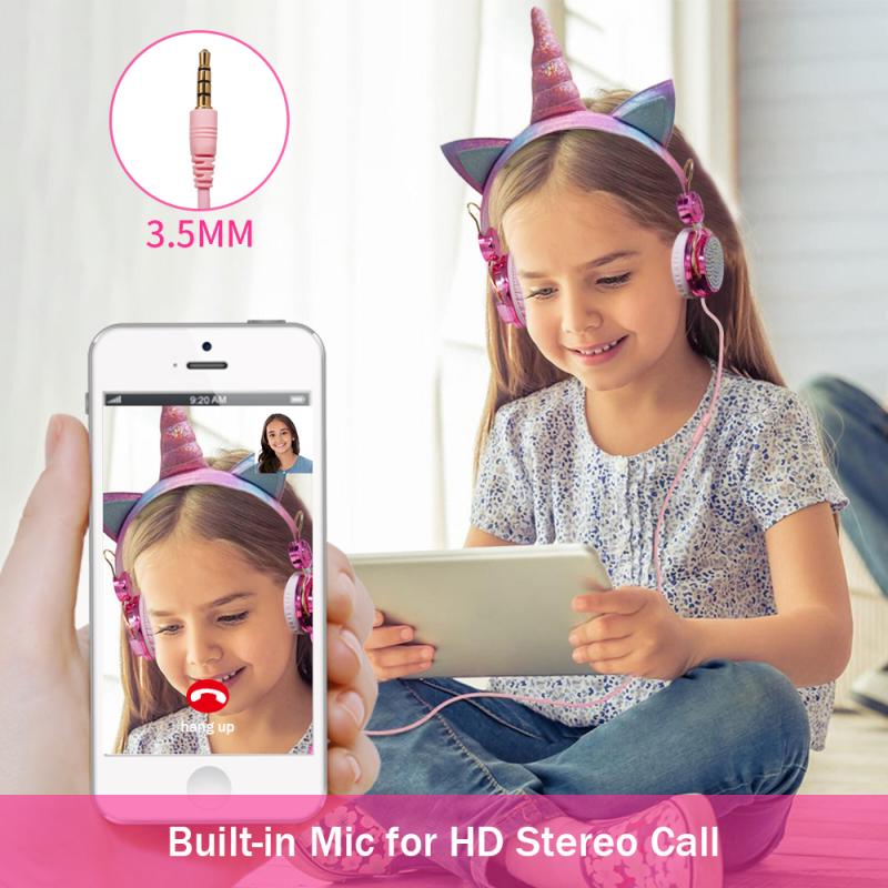 Tai Nghe Có Dây Hình Unicorn Dễ Thương Kèm Mic Cho Bé