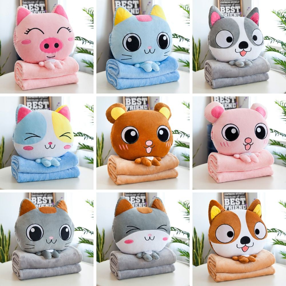 Gối Mền Ủ Tay 3 Trong 1 Hoạt Hình Heo Mèo PA9632