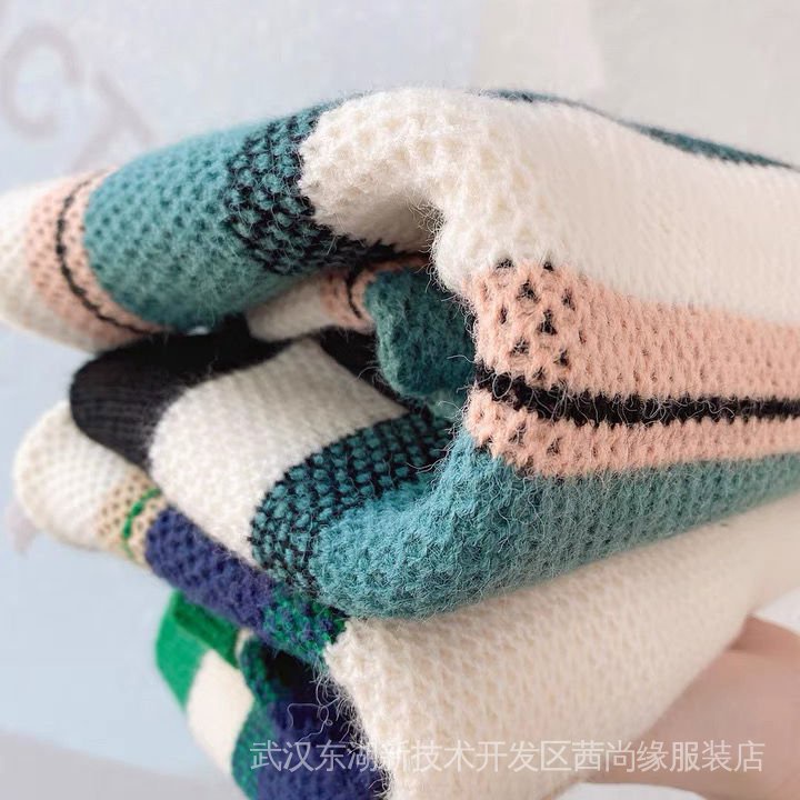 Áo Sweater Dệt Kim Cổ Tròn Họa Tiết Kẻ Sọc Màu Sắc Tương Phản Phong Cách Hàn Quốc Thời Trang Mùa Đông Cho Bé Trai