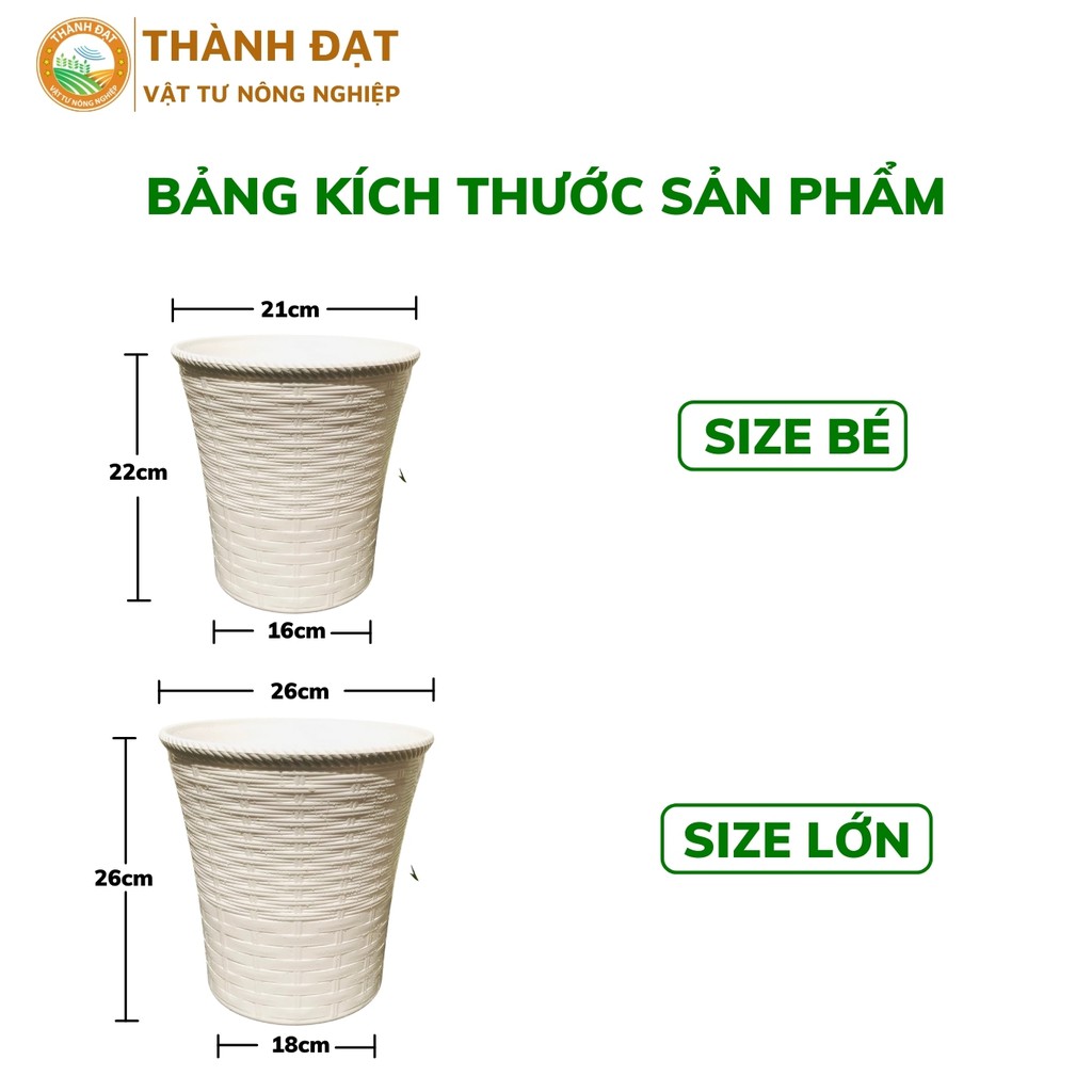 Chậu trồng cây, chậu nhựa trồng cây mây đan 2 lớp màu trắng 2 kích thước