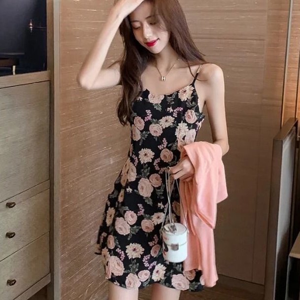 Đầm Hai Dây Họa Tiết Hoa Phong Cách Hàn Quốc Cho Nữ đầm NZ-LYQ-02
