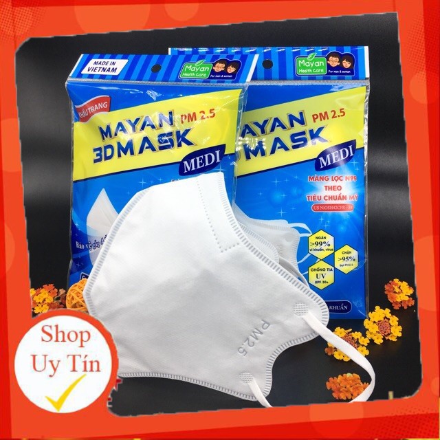 5 CÁI KHẨU TRANG MAYAN 3D MASK N95 (MÀU TRẮNG,HÀNG VIỆT NAM CHẤT LƯỢNG)-có chữ MAYAN pm 2.5 hoặc pm2.5 trên từng cái