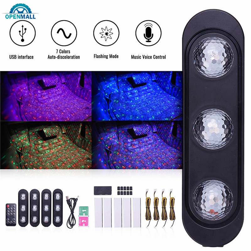 OM USB Car Interior Foot Light LED Atmosphere DJ Mixed Colorful Music Sound Voice Control Lamp