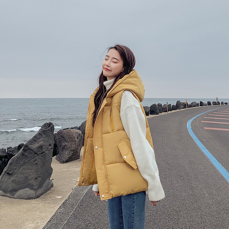 Áo Khoác Phao Không Tay Có Mũ Trùm Đầu Chất Liệu Cotton Ấm Áp | BigBuy360 - bigbuy360.vn