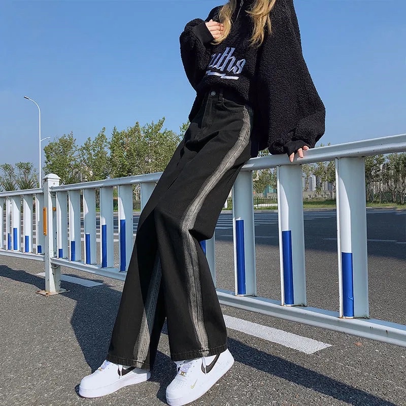 Quần Jeans Nam Nữ Light Sọc Màu Đen Ống Suông Phong Cách Ulzzang Ngầu Chất Cá Tính Năng Động Cạp Cao Có Túi Loại 1