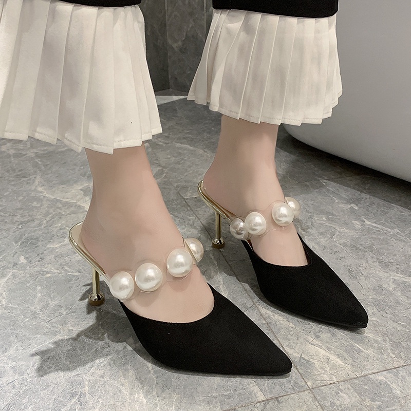 ZTAIXIELUA Giày nữ ZTAIXIELUA gót cao 8cm phối quai ngọc trai thanh lịch gợi cảm