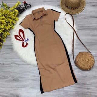 Đầm thun ôm body cổ bẻ