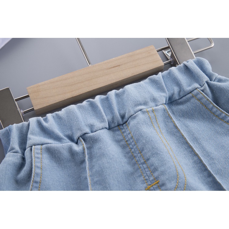 Bộ áo thun cotton in hoạt hình Luffy + mũ rơm + quần jeans cho bé trai 0-5 tuổi