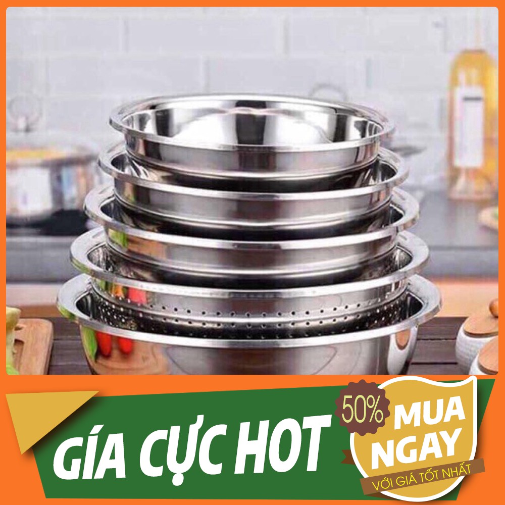 [FREESHIP ĐƠN TỪ 50K❤️] Bộ Thau Rổ Inox Không Gỉ 5 Món Tiện Dụng, Dày Dặn