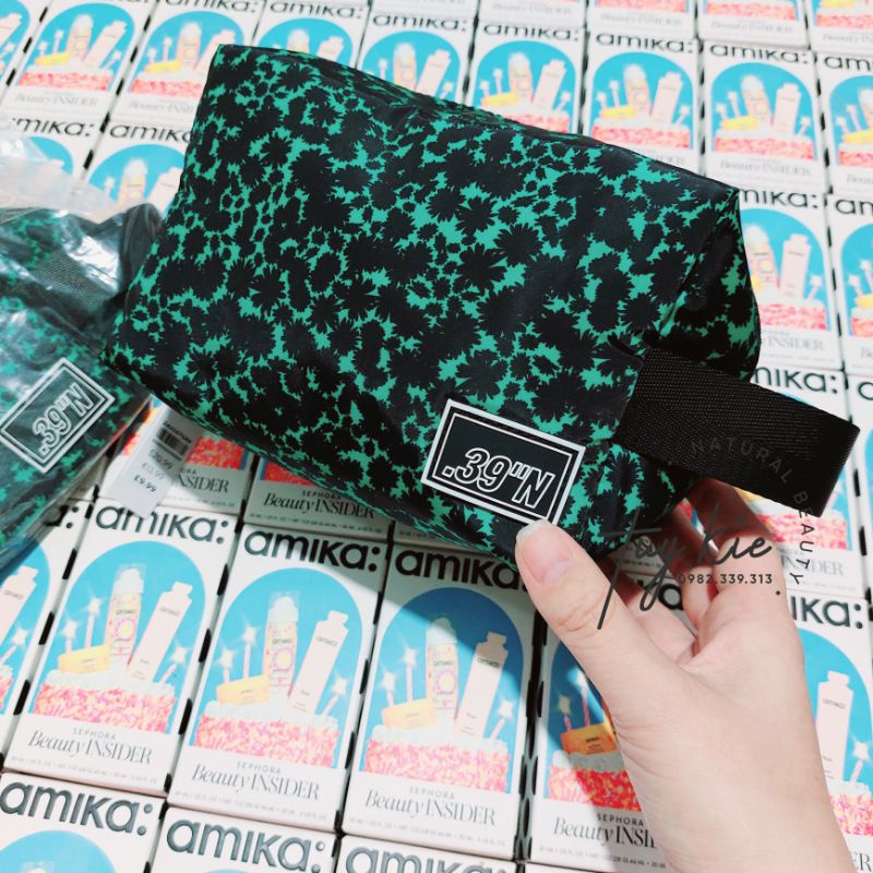 Túi Mỹ Phẩm T0PSH0P .39&quot;N Hoa Nền Xanh Lá