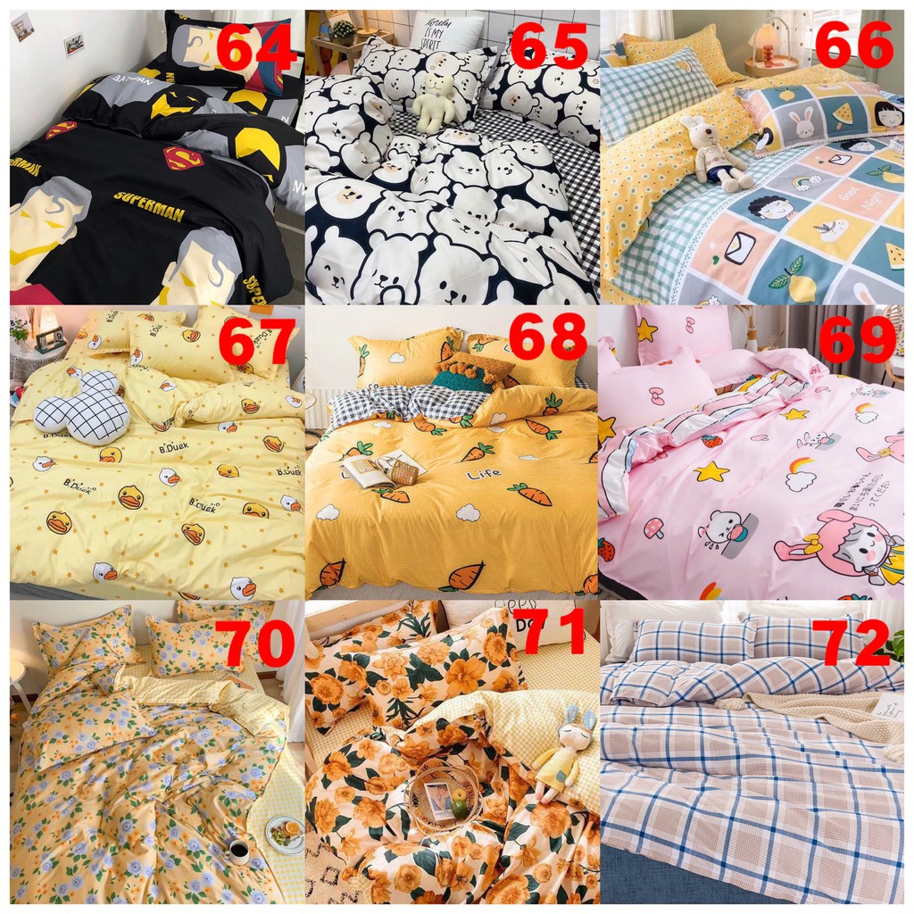 Bộ chăn ga gối Cotton Poly nhập khẩu 4 món, ga giường bo chun đủ size nệm 1m2 1m4 1m6 1m8 2m