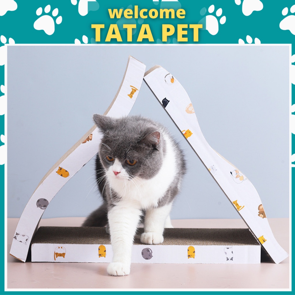 Bàn cào móng cho mèo giá rẻ bằng bìa carton, kèm gói cỏ bạc hà Catnip, 43.5x21x3.5cm (CM19.6) TATA PET