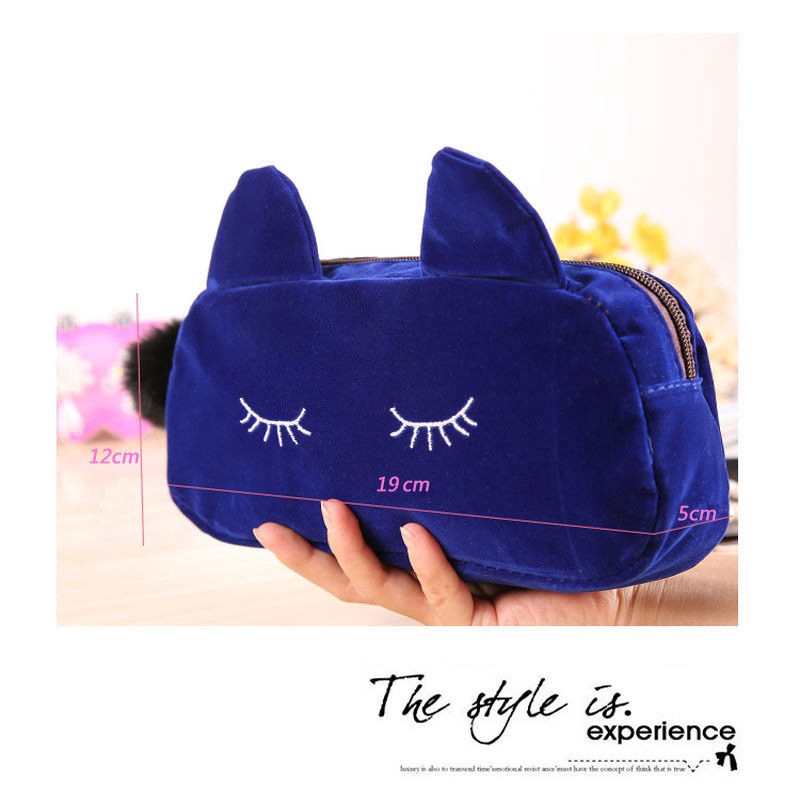 Túi nỉ đựng đồ trang điểm hình mèo dễ thương