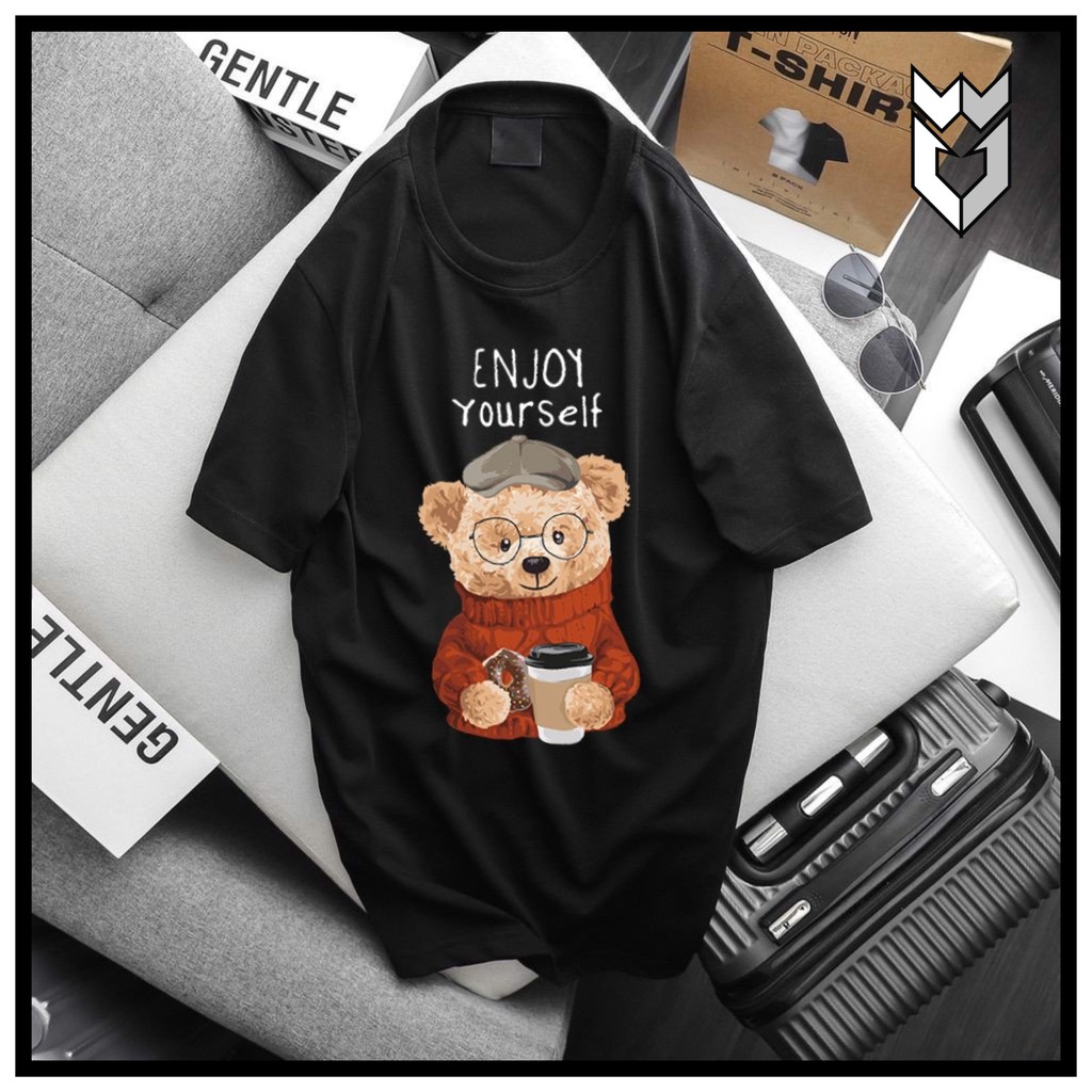 【FREE SHIP】Áo thun Unisex nam nữ ngắn tay Gấu ENJOY chất cotton co dãn 4 chiều dày dặn - GW shop