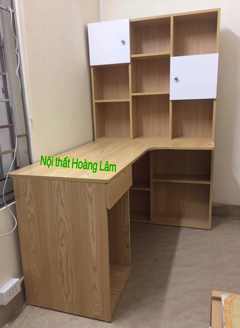 Bàn học góc liền giá sách chữ L