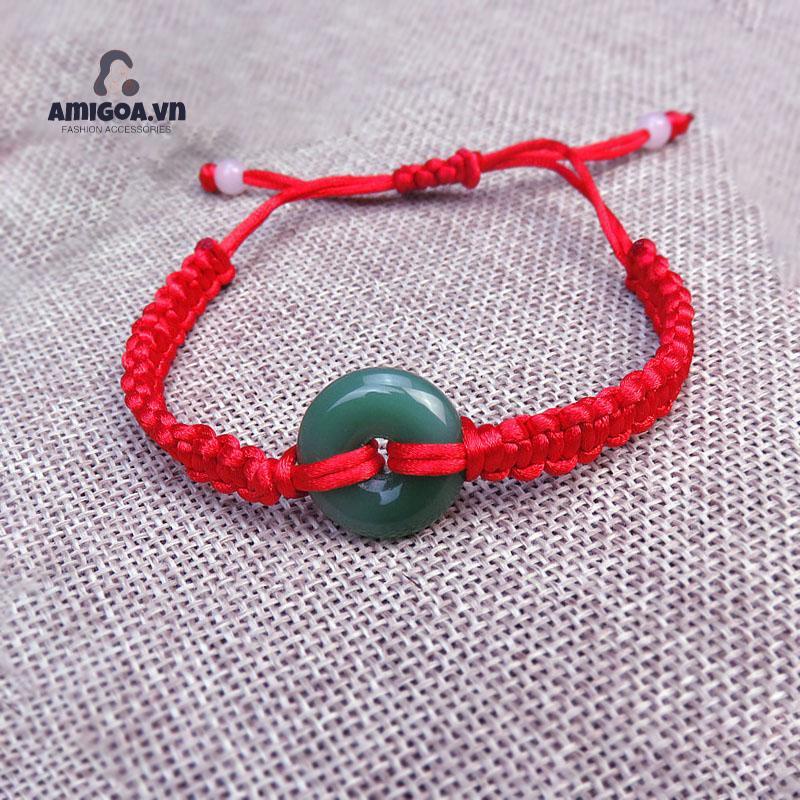 ✨✨Vòng Tay Bện Dây Đỏ Đính Ngọc Bích Màu Đỏ Có Thể Điều Chỉnh