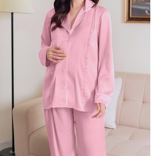 Bộ bầu mặc nhà và sau sinh lụa cao cấp không gây kích ứng cho da mở khóa cho con bú quần chung chỉnh bụng Bella Mama BN7