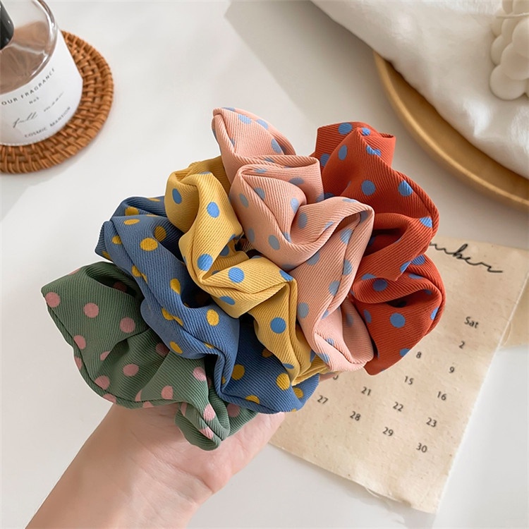 Dây buộc tóc vải đàn hồi họa tiết chấm bi xinh xắn thời trang