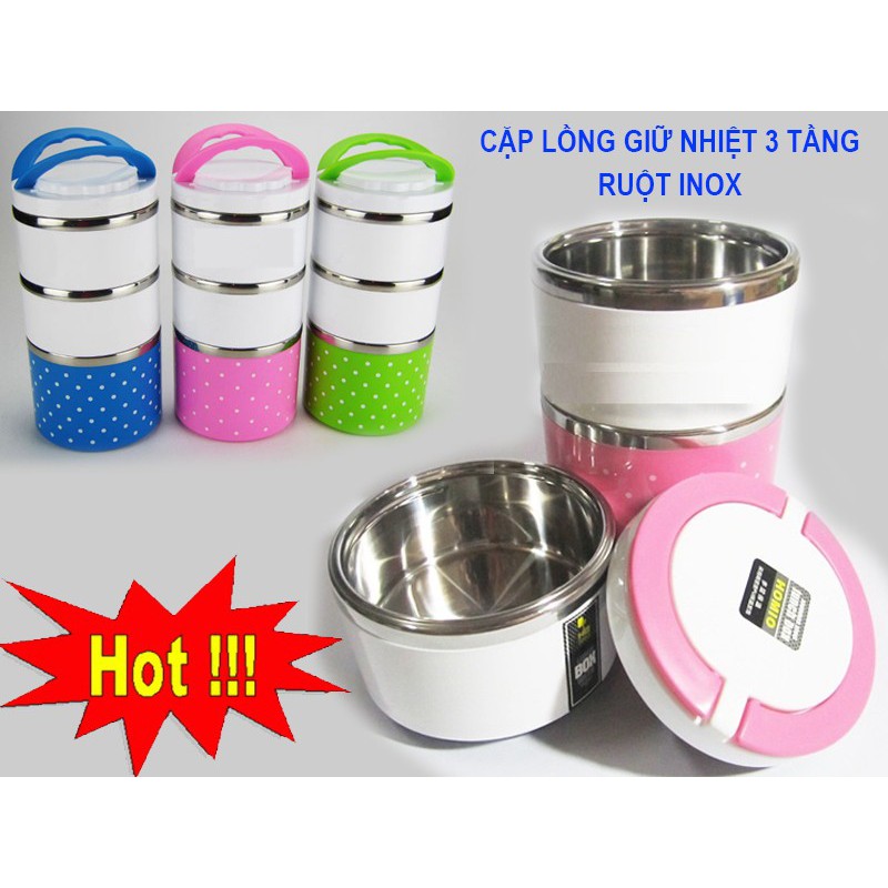 Cặp lồng 3 tầng đựng cơm văn phòng, cặp lồng giữ nhiệt ,HỘP CƠM GIỮ NHIỆT INOX 3 TẦNG LOẠI TỐT HÀNG CAO CẤP