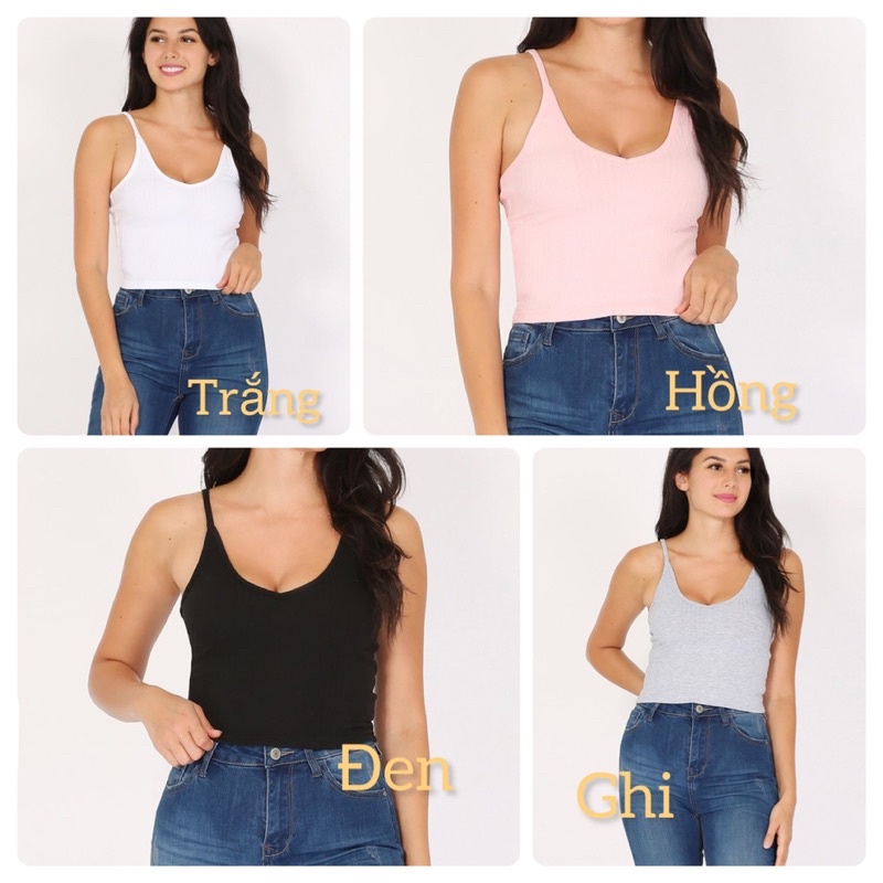 Áo hai dây croptop cotton dây áo điều chỉnh hàng xuất xịn
