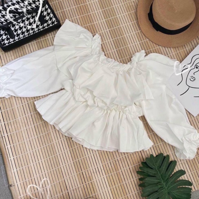 Áo trễ vai bánh bèo tiểu thư croptop chất đũi lụa mềm mại sang chảnh A646 CARINA