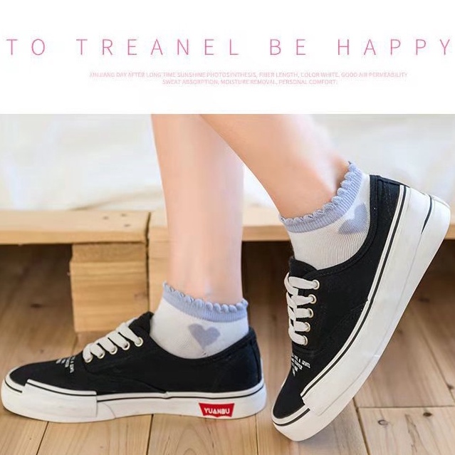 Tất Nữ Cổ Ngắn Hàn Quốc Chất Liệu Cotton Họa Tiết Trái Tim  Dễ Thương