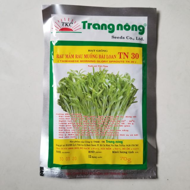 Gói 70gr hạt giống Rau Mầm Rau Muống TN30 Trang Nông