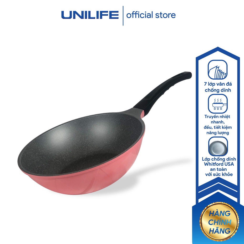 Chảo chống dính vân đá Unilife cao cấp, chảo sâu 7 lớp nấu ăn các món chiên rán xào