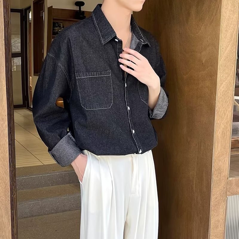 Áo Sơ Mi Denim Tay Dài Dáng Rộng Phong Cách Hàn Quốc Thời Trang Xuân Thu 2022