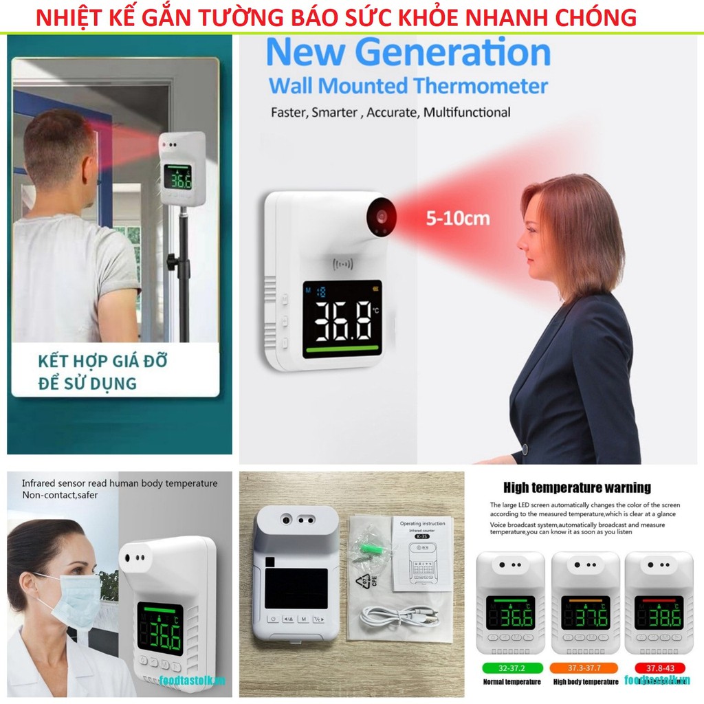 Nhiệt kế điện tử đo trán hồng ngoại không tiếp xúc tự động gắn tường loại tốt bảo hành 24t