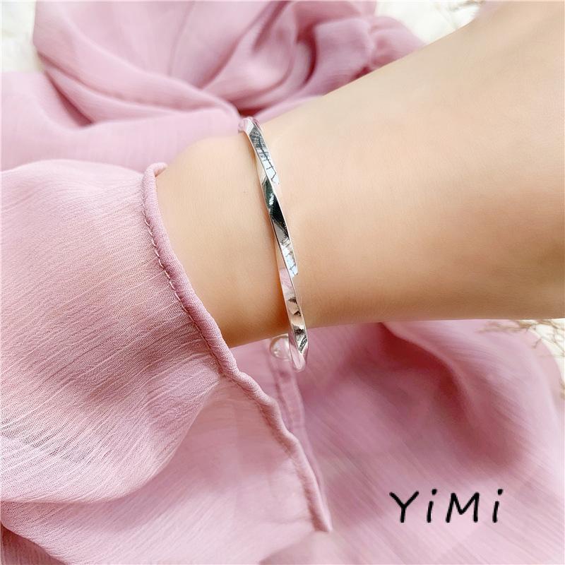 Vòng tay bạc s925 sterling mạ điện kiểu gợn sóng có thể điều chỉnh dành cho nữ