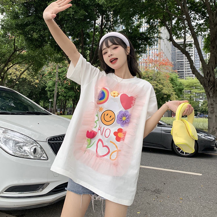 Áo Thun Tay Ngắn In Hình Hoa Tulip Thời Trang Dành Cho Nữ