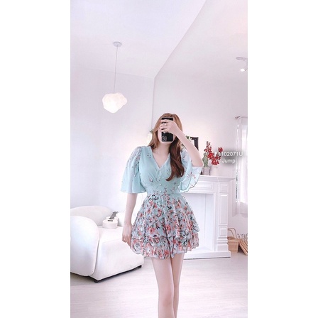 Jump short hoa nhí cổ tim hàng chuẩn sàn j1102