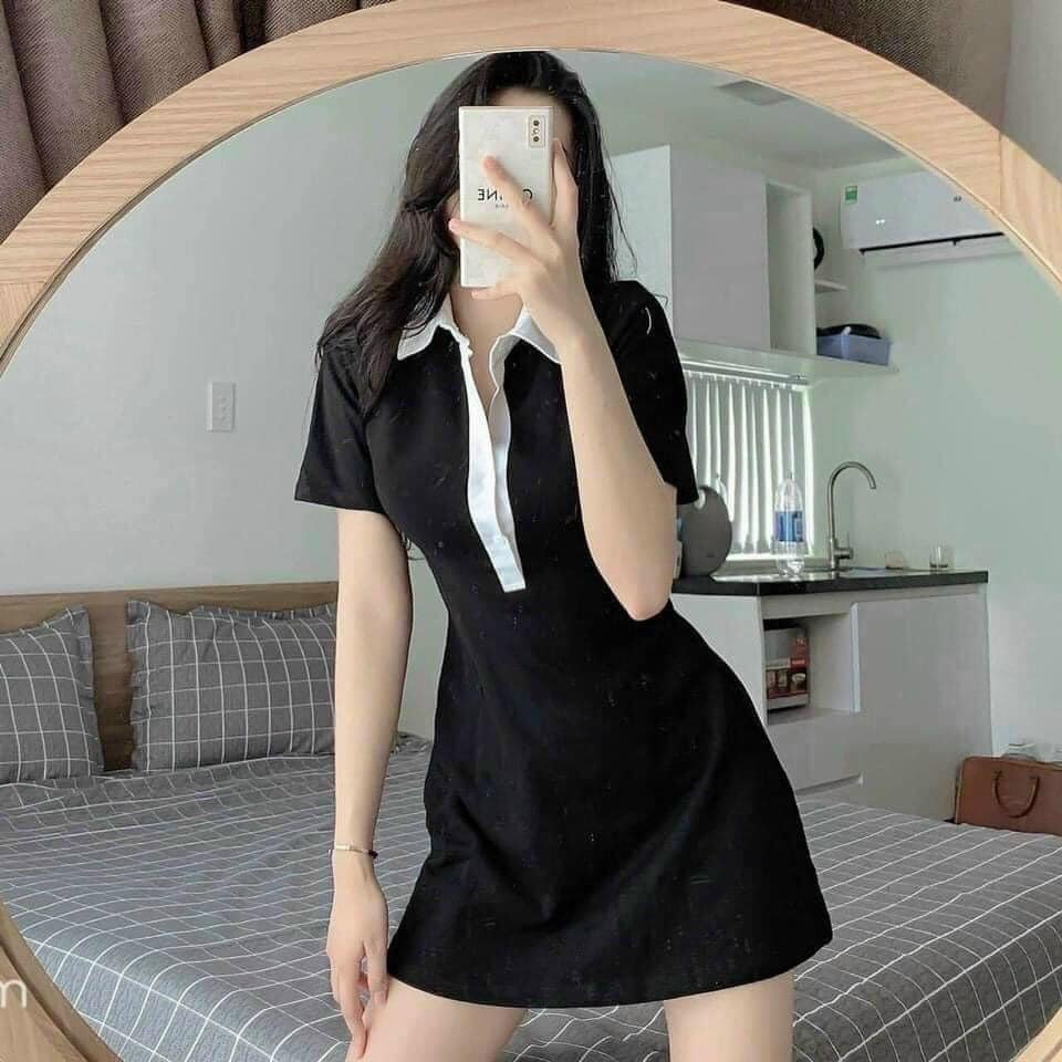 Váy Polo Cổ Trắng ❤️❤️[FREESHIP]❤️❤️ Dáng Chuẩn Xòe Siêu Xinh, Siêu Sexy